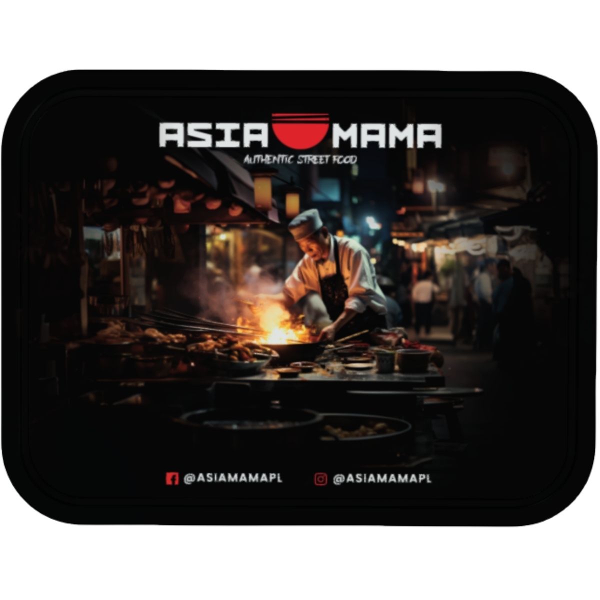 Asia Mama – wizualizacja tacy z logotypem